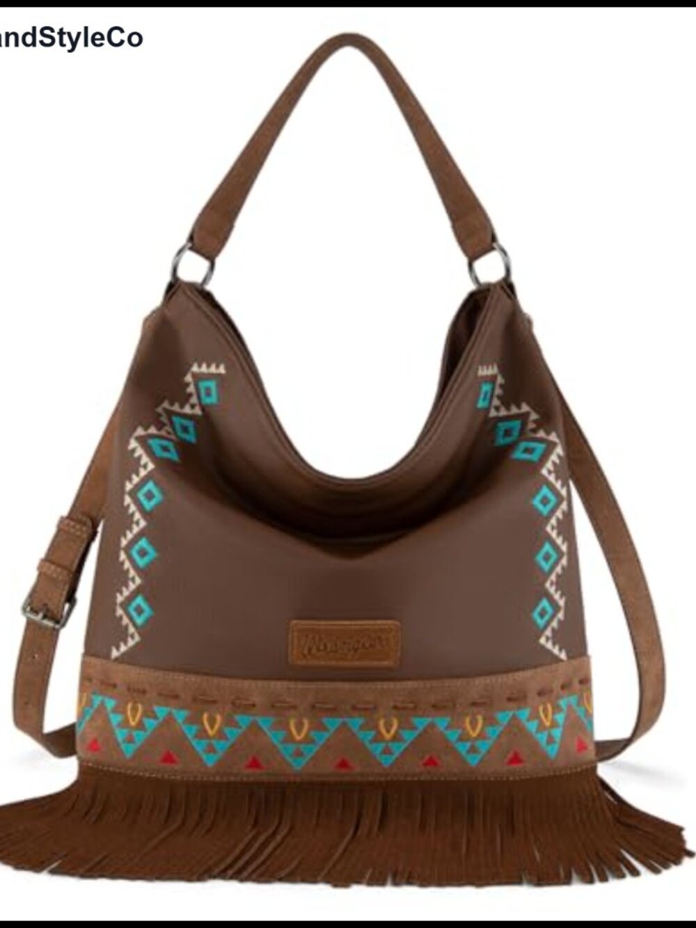 Wrangler Aztec Shoulder Bag Faux Leather Embroidered Fringe Hobo